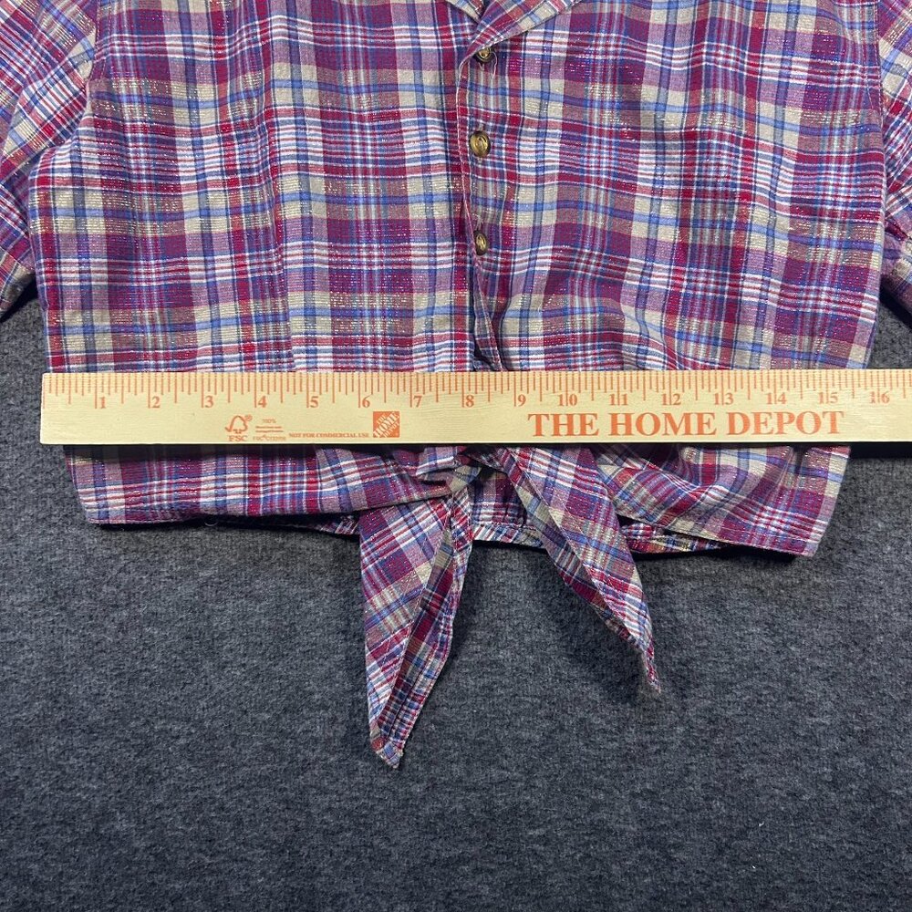 Vintage LizWear Metallic Plaid Button-Up Tie Front Shirt  Sz. M - Western Crop‎ - Picture 9 of 10